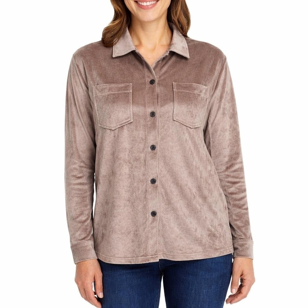 Weatherproof Women's M Button-Up Blouse Tan Polyester Blend a2258